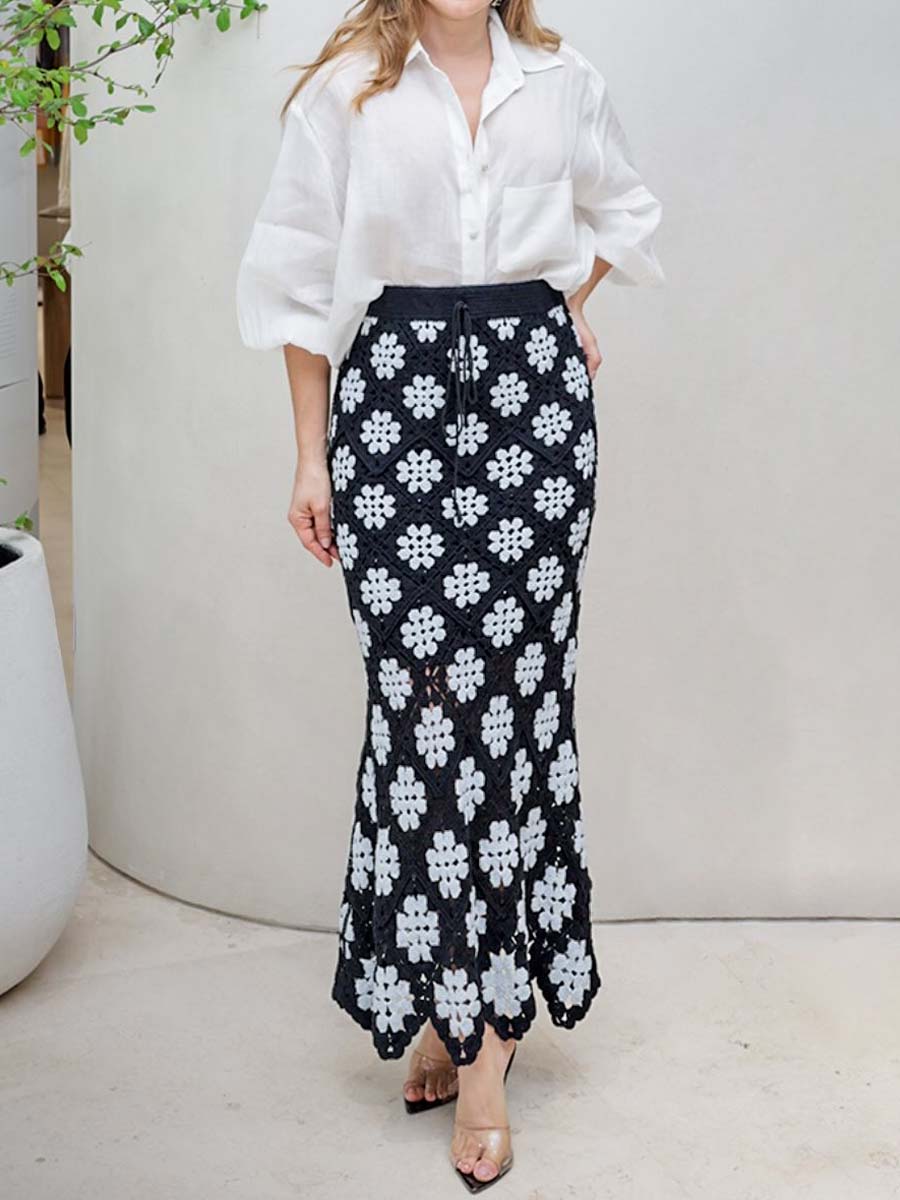 Drawstring Waist Crochet Skirt