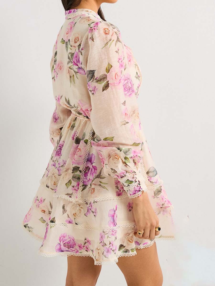 Floral Print Belted Mini Dress