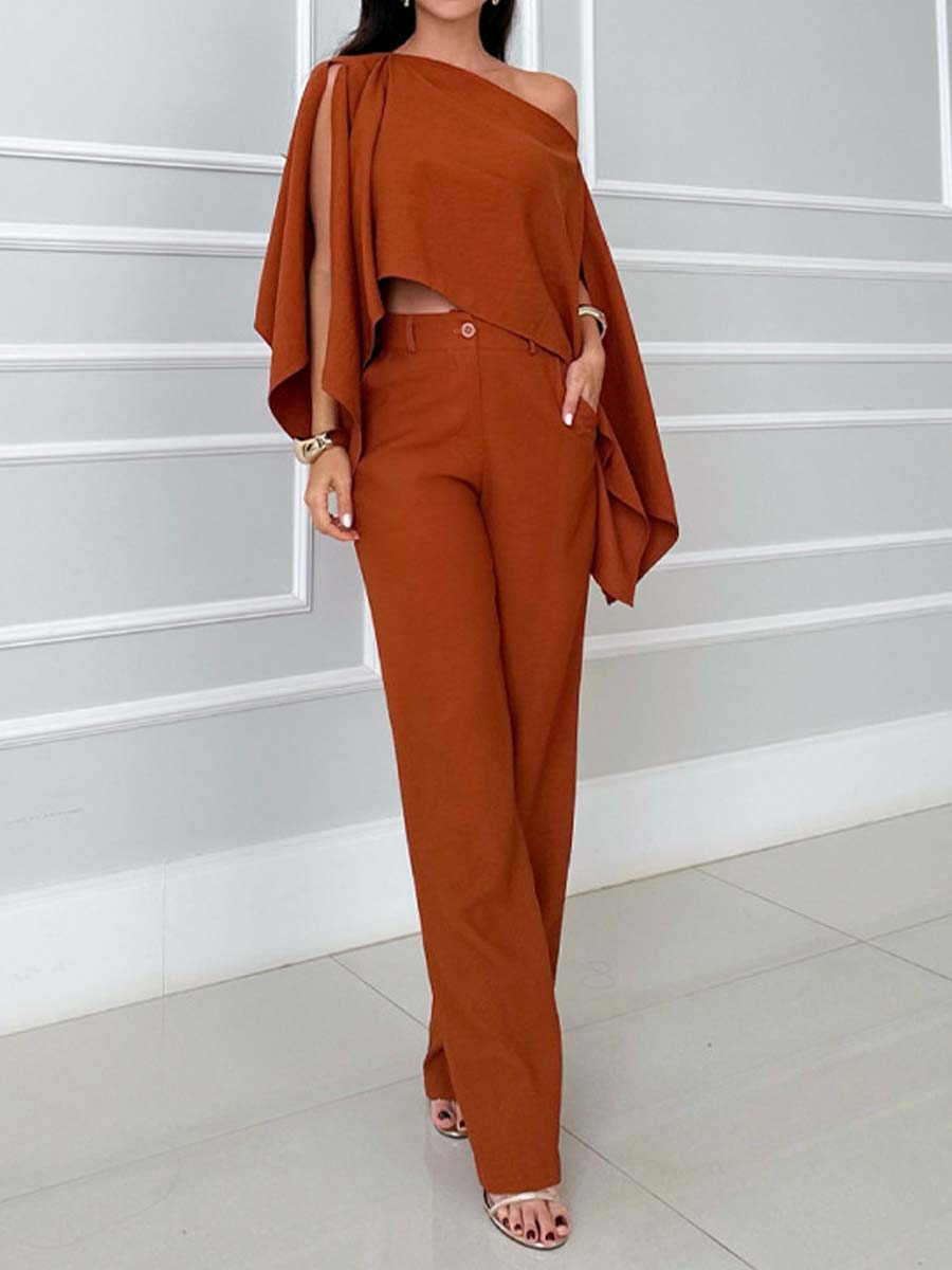 Skew Neck Pockets Two Pieces Set