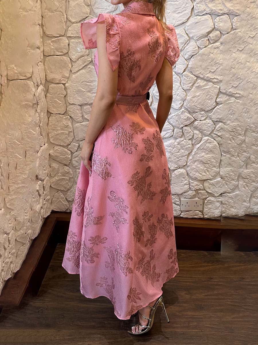 Frill Sleeve Jacquard Dress