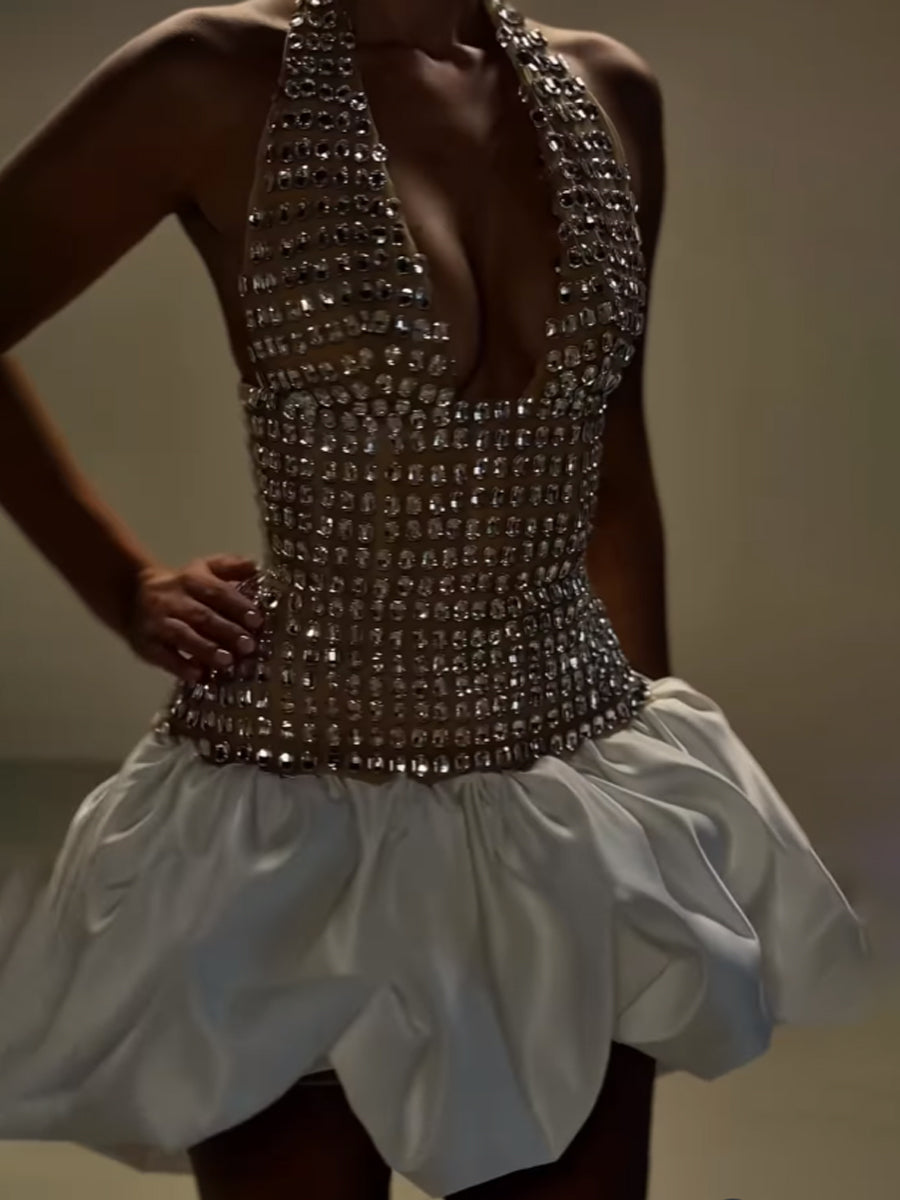 Halter Neck Rhinestone Sparkle Party Dress
