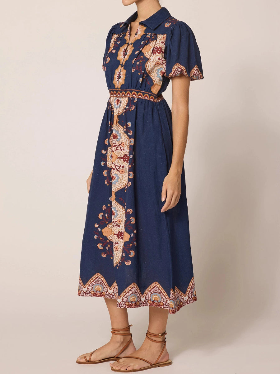 Printed Short Sleeve Midi Dress