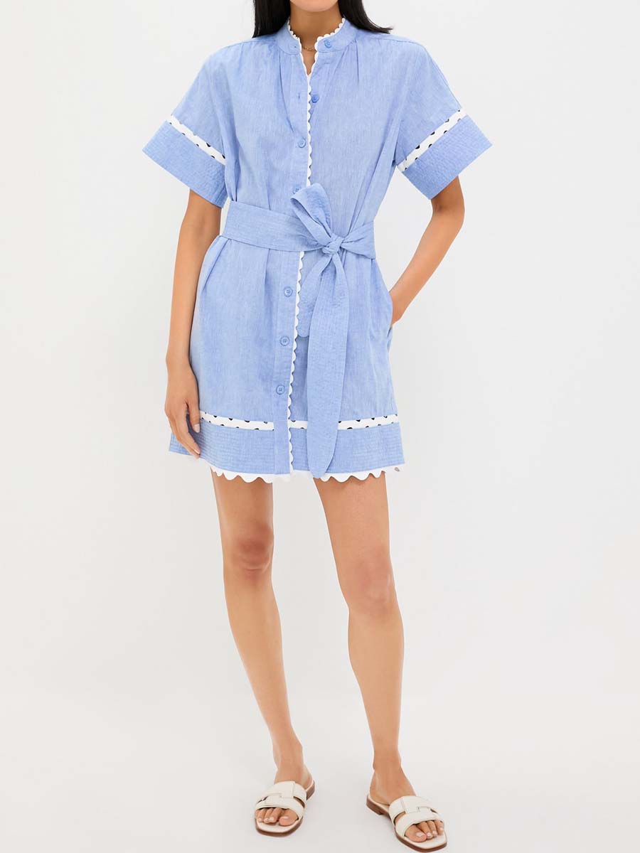 Charming Ric-rac Trim Belted Dress