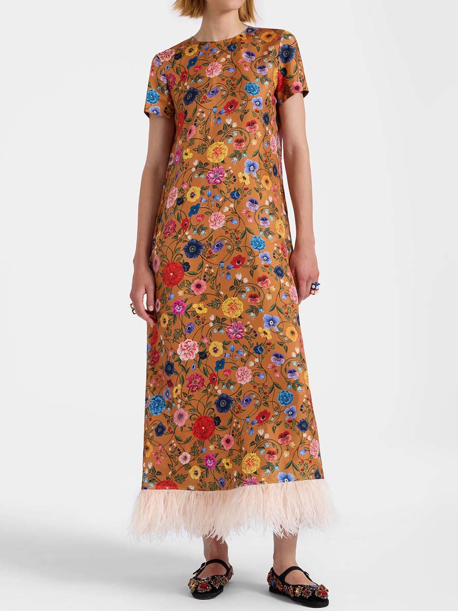 Elegant Feather Patchwork Printed Dress