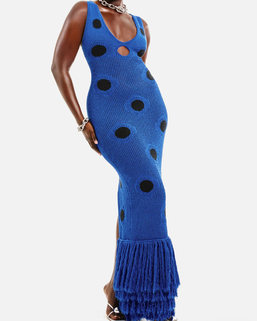 Fringe Hem Deep V Neck Cutout Dress