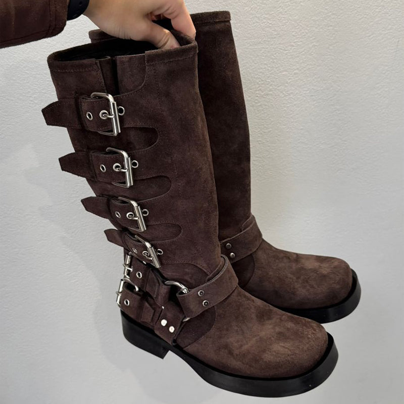 Buckle Square Heeled Knights Boots