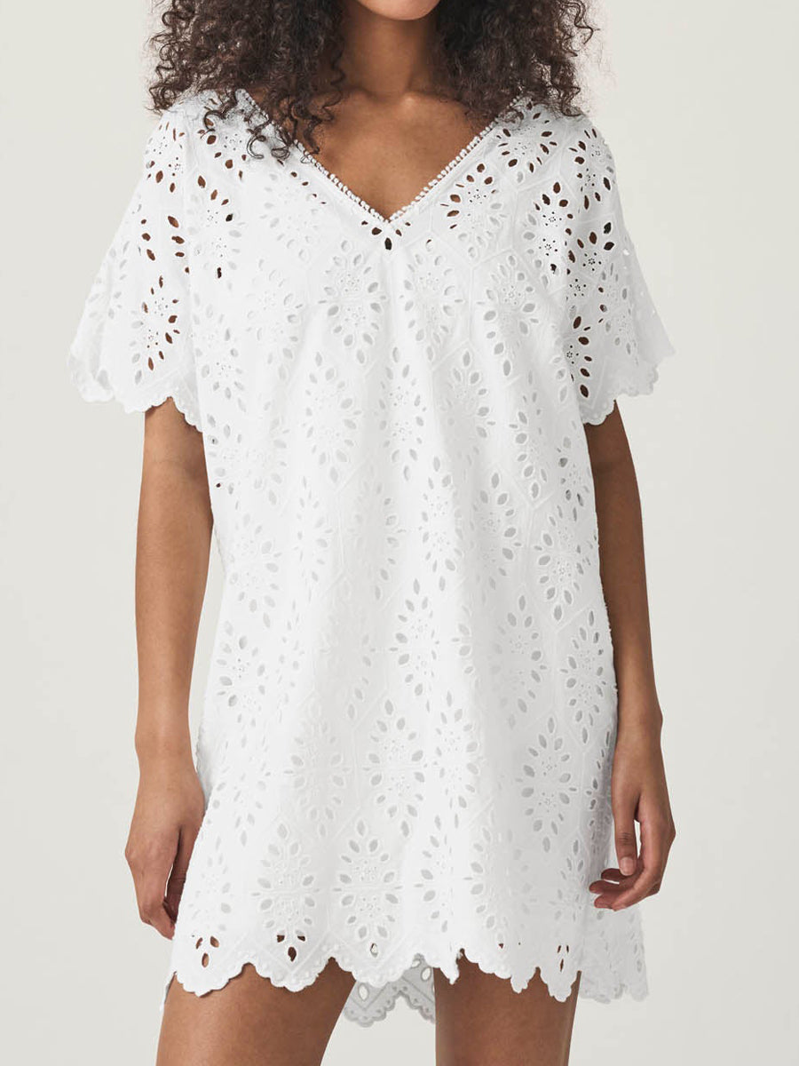 Eyelet V-neck Mini Dress