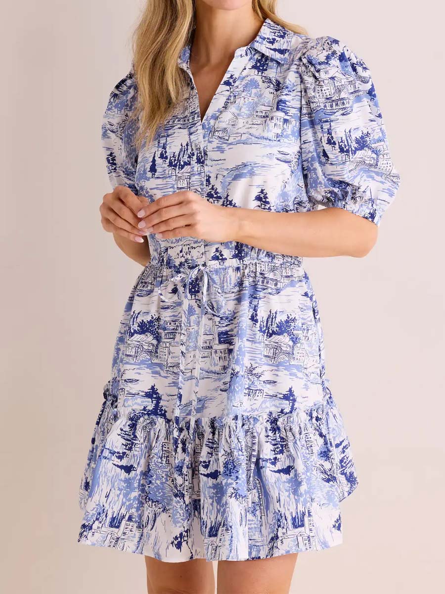 Printed Drawstring Waist Mini Dress