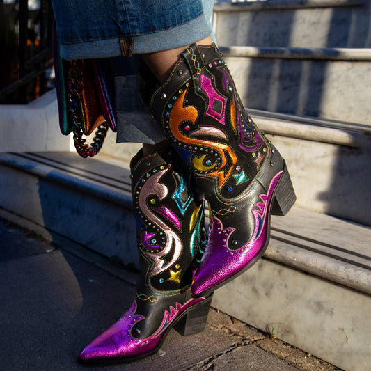 Rhinestone Sparkle Pointed-Toe Boots