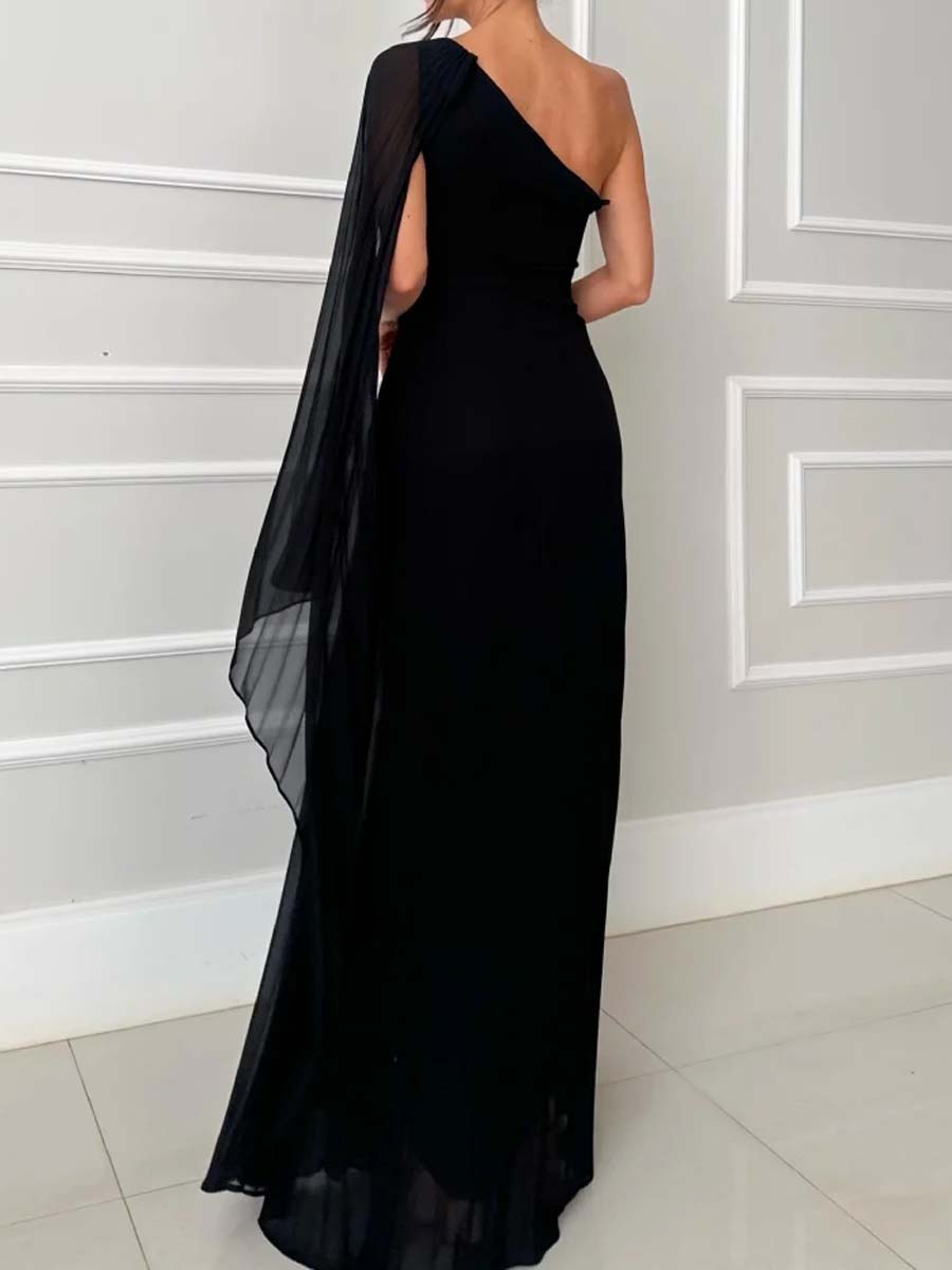 Slant Collar Raglan Sleeves Elegant Dress