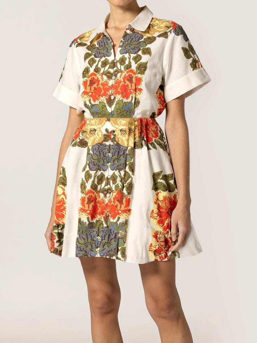 Printed Elastic Waist Short Sleeve Dress