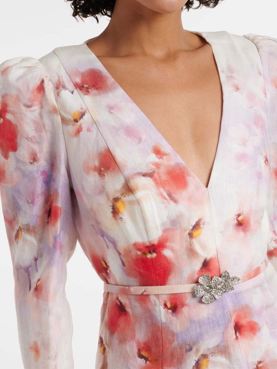 Floral Print Flare Sleeve Elegant Dress