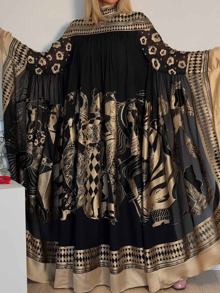 Printed Tie Up Cape Dress