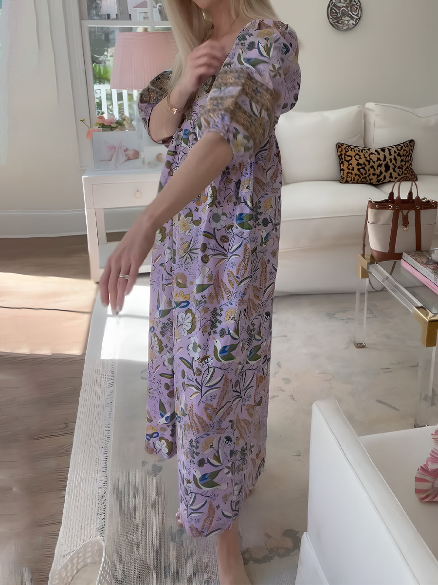 Floral Print Puff Sleeve Dress