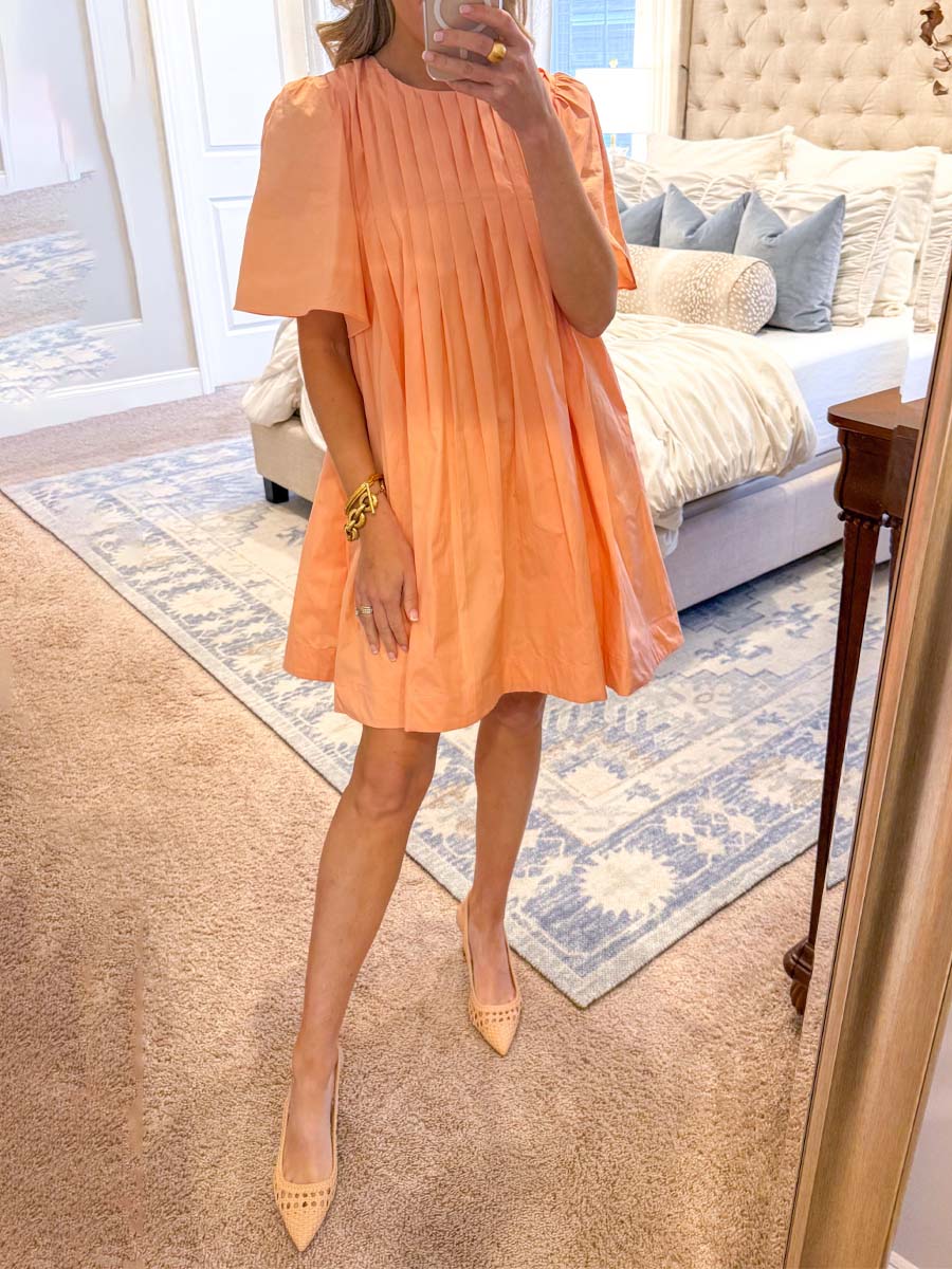 Short Flutter Sleeve Pleated Dress