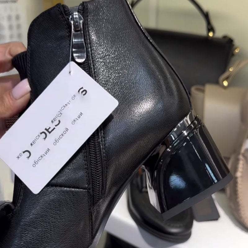 Square-Toe Coarse-Heeled Knitted Stinghose Boots