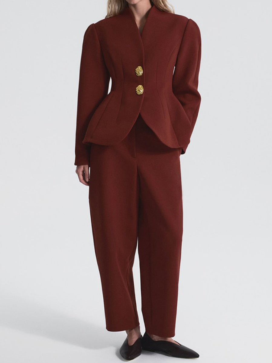 Outline Sleeve Stand Collar Blazer & Pants
