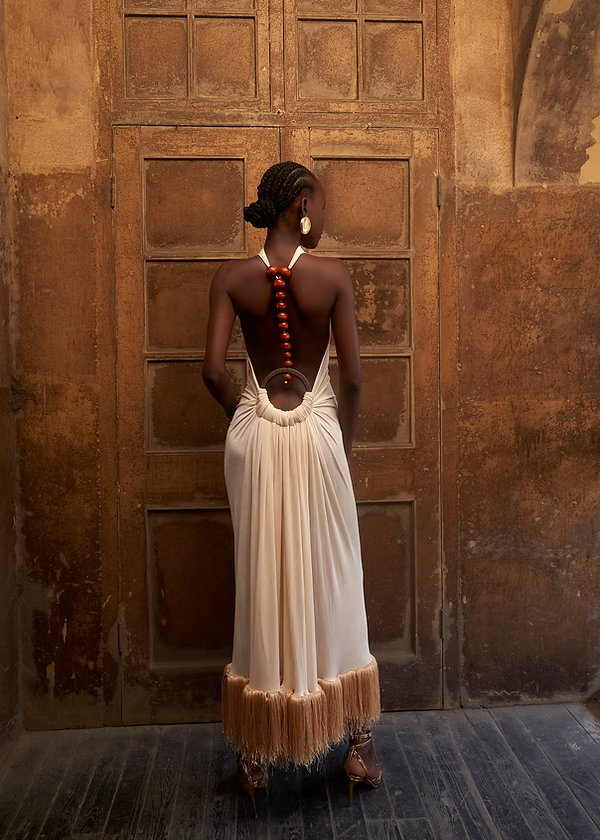 Halter Neck Open Back Fringe Hem Dress