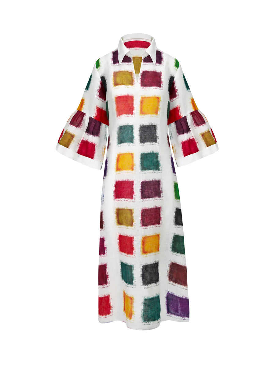 Plaid Horn Sleeve Loose Dress