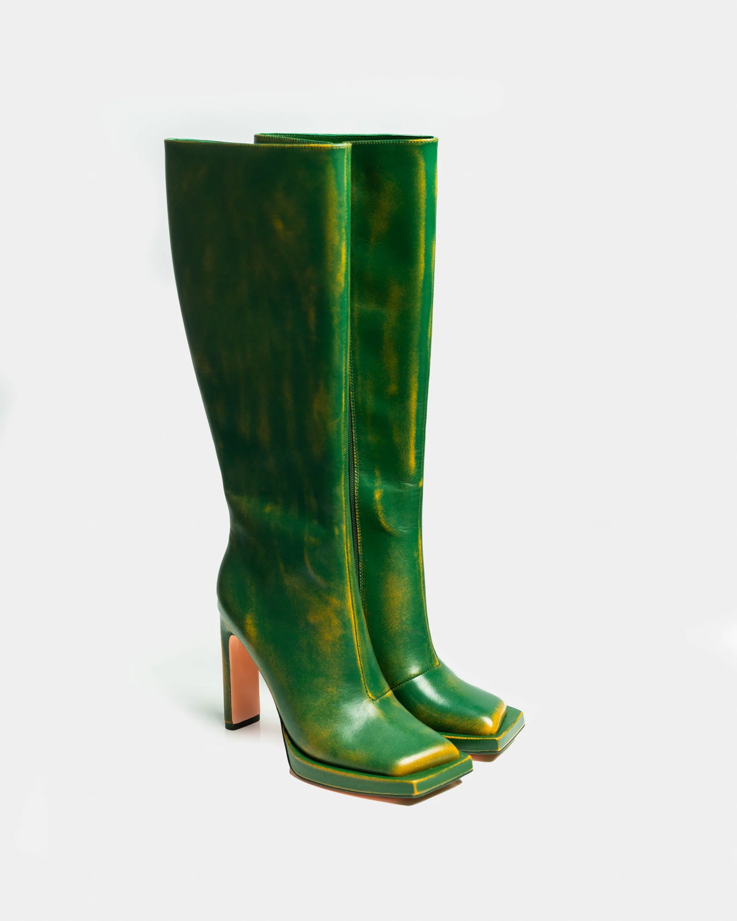 Distressed Green Knee - High Boots
