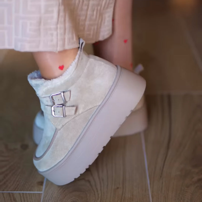 Fleece-lined Round Toe Casual Warm Platform Loafers