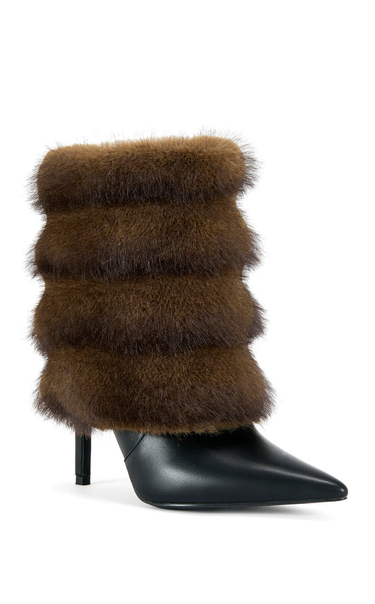 BLACK FAUX FUR STILETTO BOOTIE