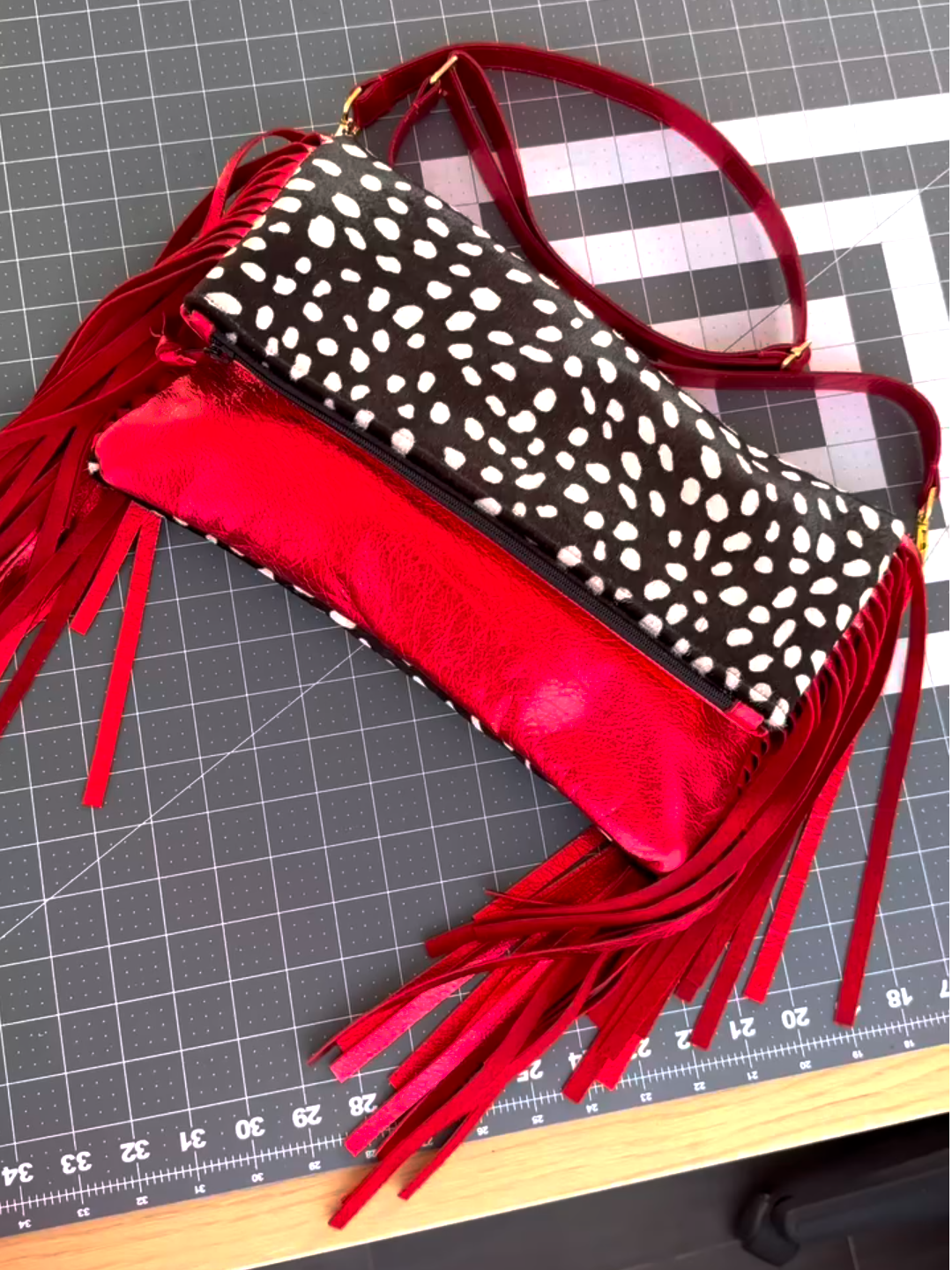 Polka Dot & Red Fringe Clutch Bag