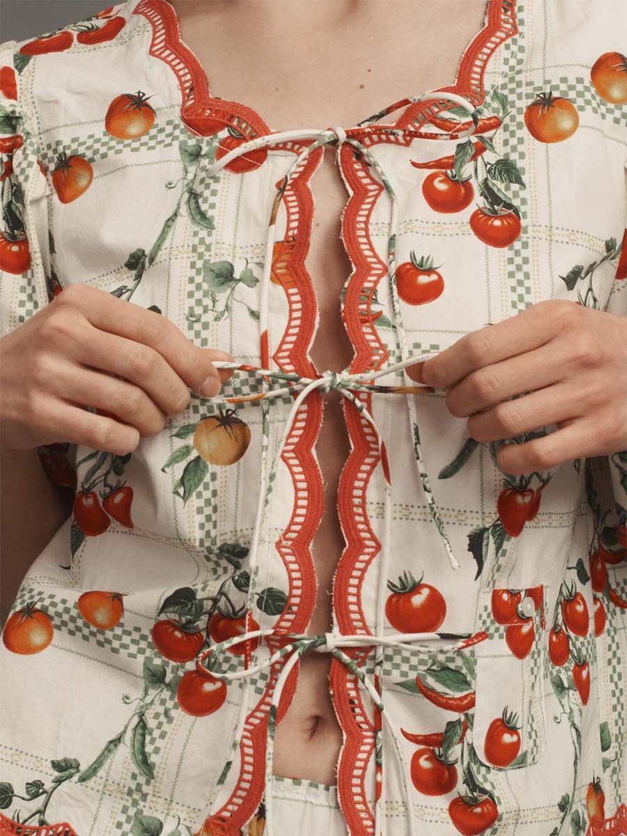 Bloom Short-Sleeve Tie-Front Blouse