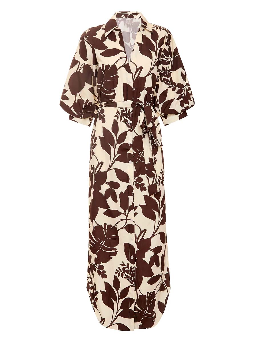 V Neck Slit Hem Printed Maxi Dress