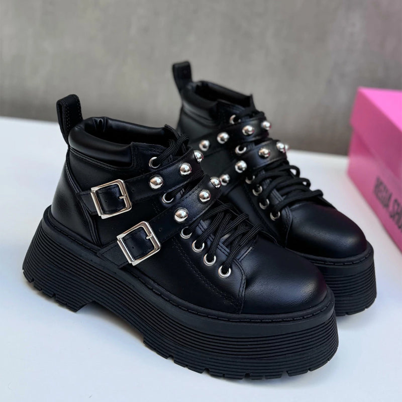 Studded Lace-Up Platform Shoes