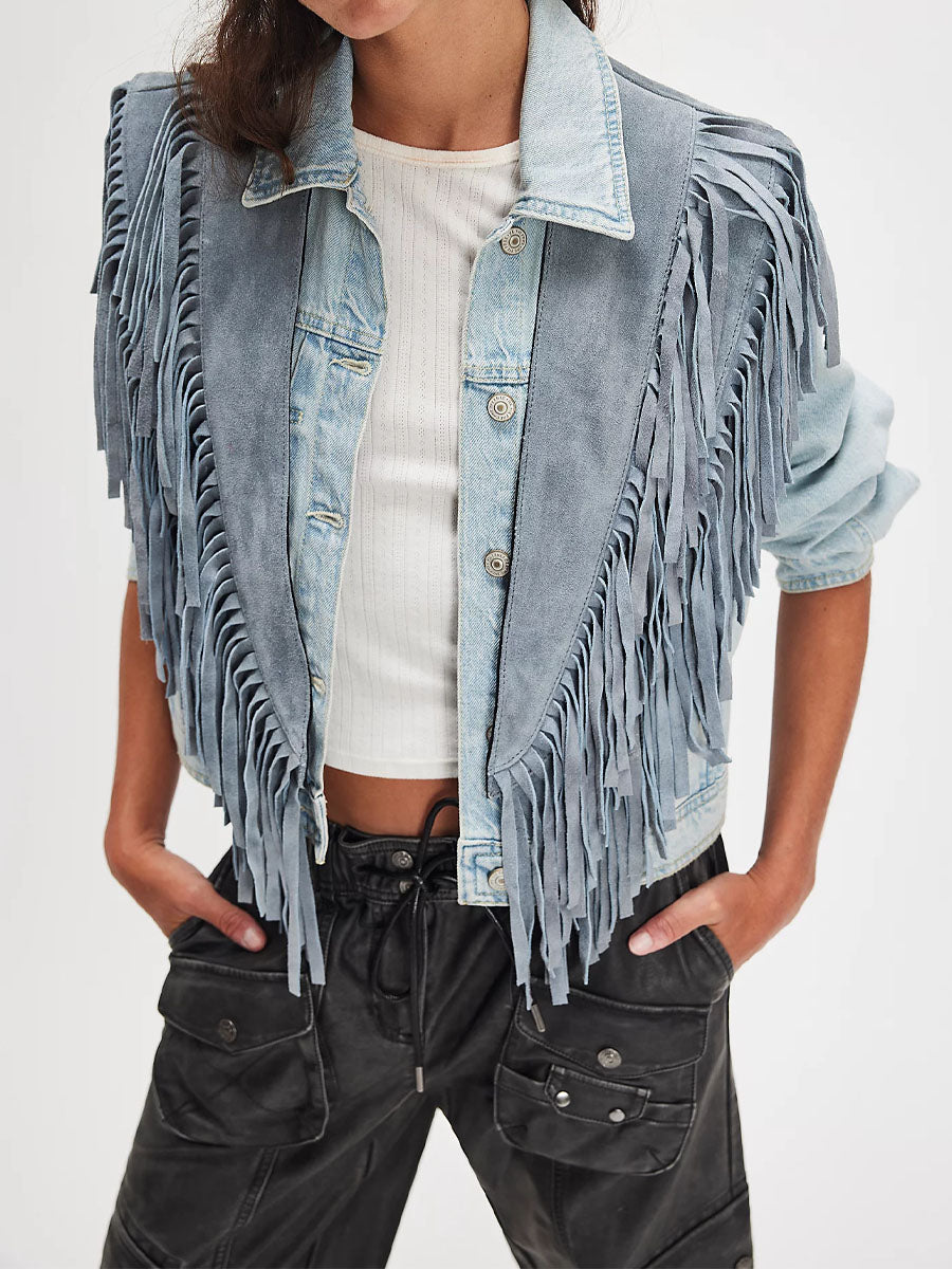 Suede Collar Fringed Vest