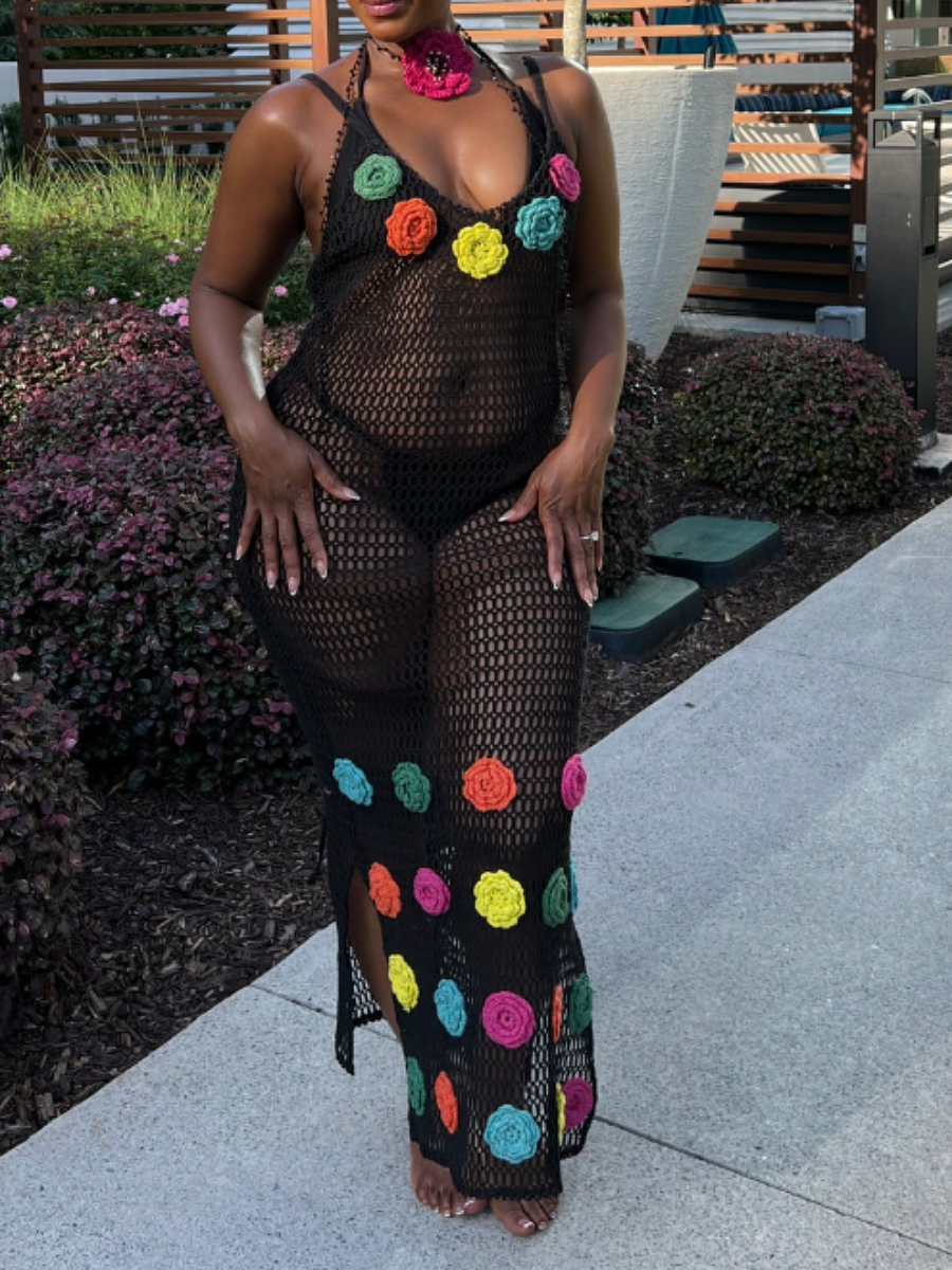 Knitted Hollow Three-dimensional Flower Dress