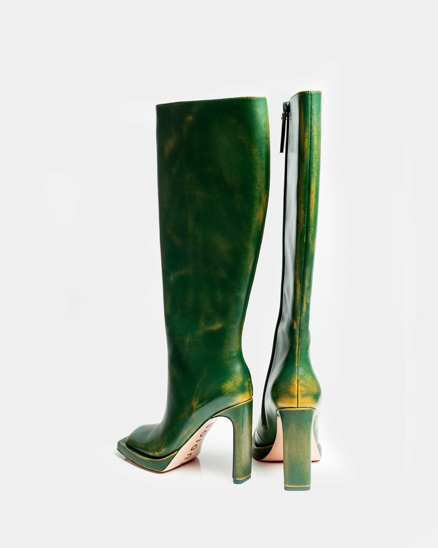 Distressed Green Knee - High Boots