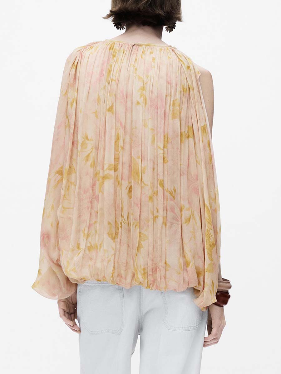 Puff Sleeve Asymmetric Hem Printed Shirt