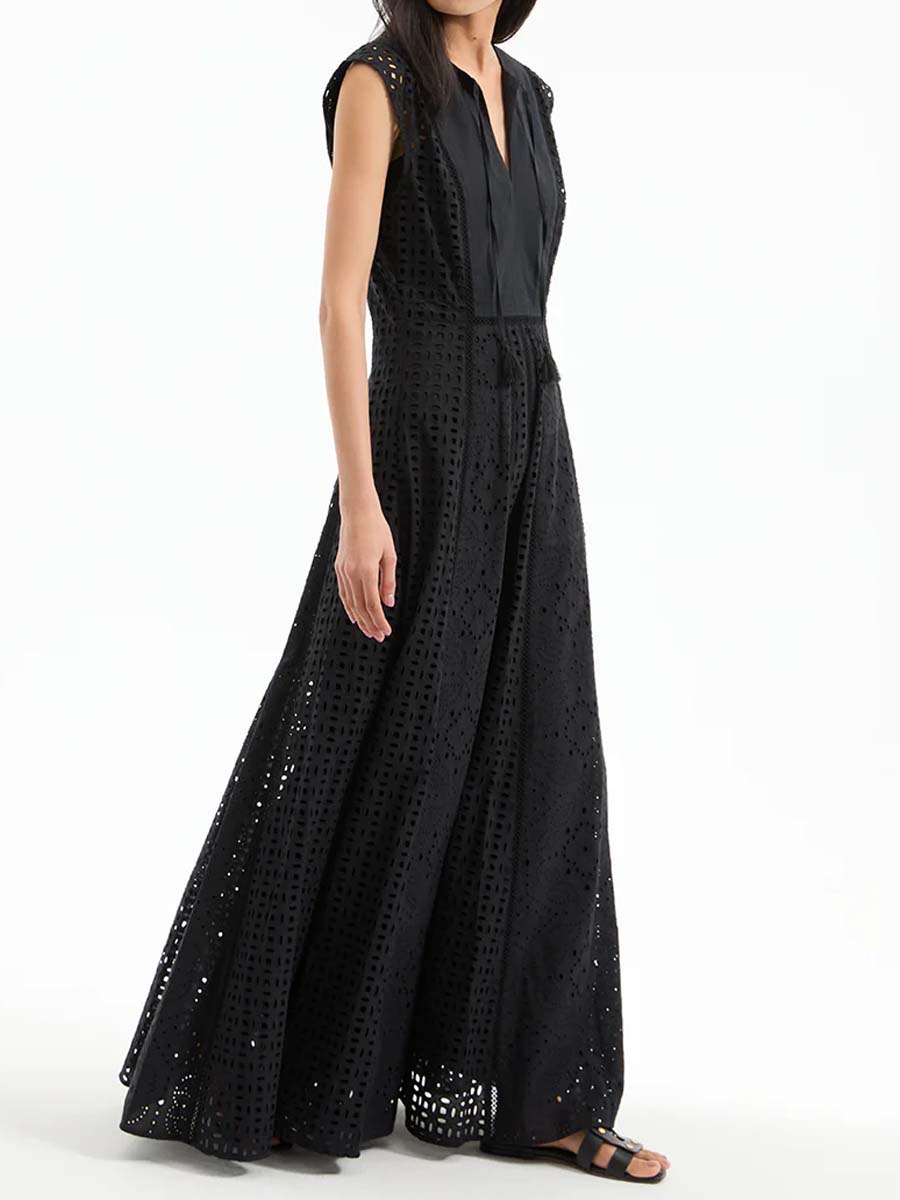 Eyelet Sleeveless Maxi Dress