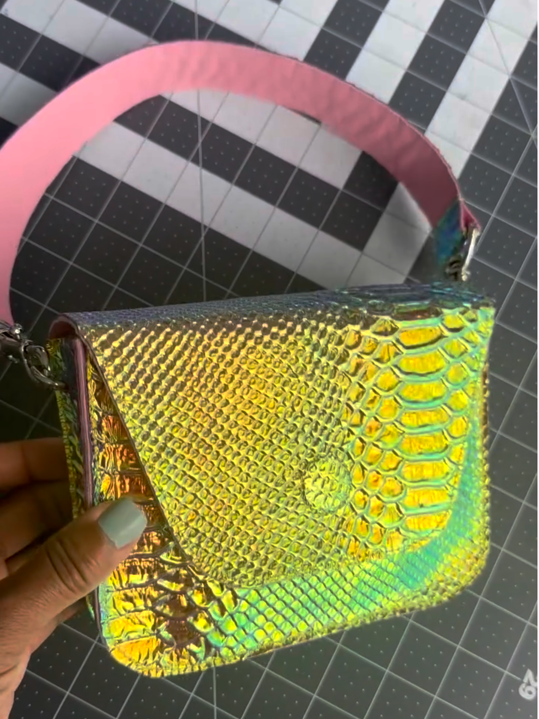 Holographic Croc - Embossed Crossbody Bag