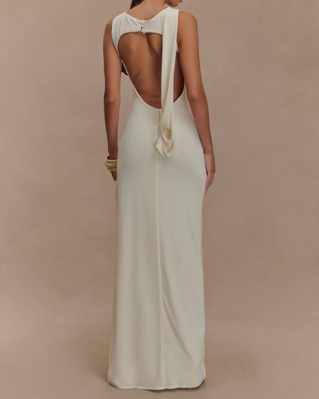 Backless Pleated Slit Maxi Dress
