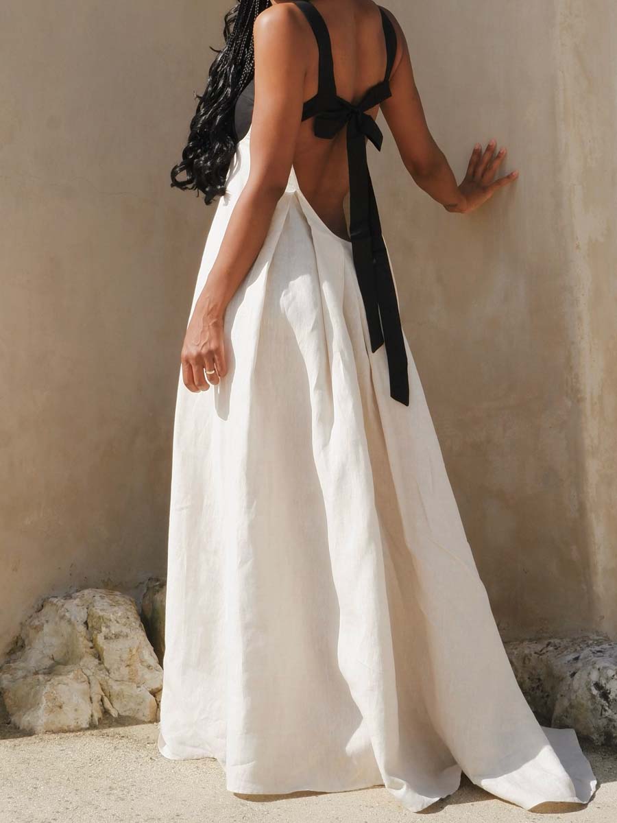 Fashion Back Bow Patchwork Sling Dress