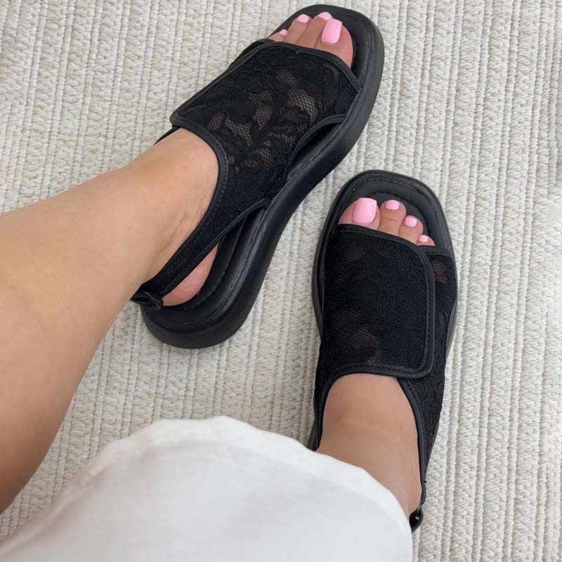 Lace Velcro Flat Sandals