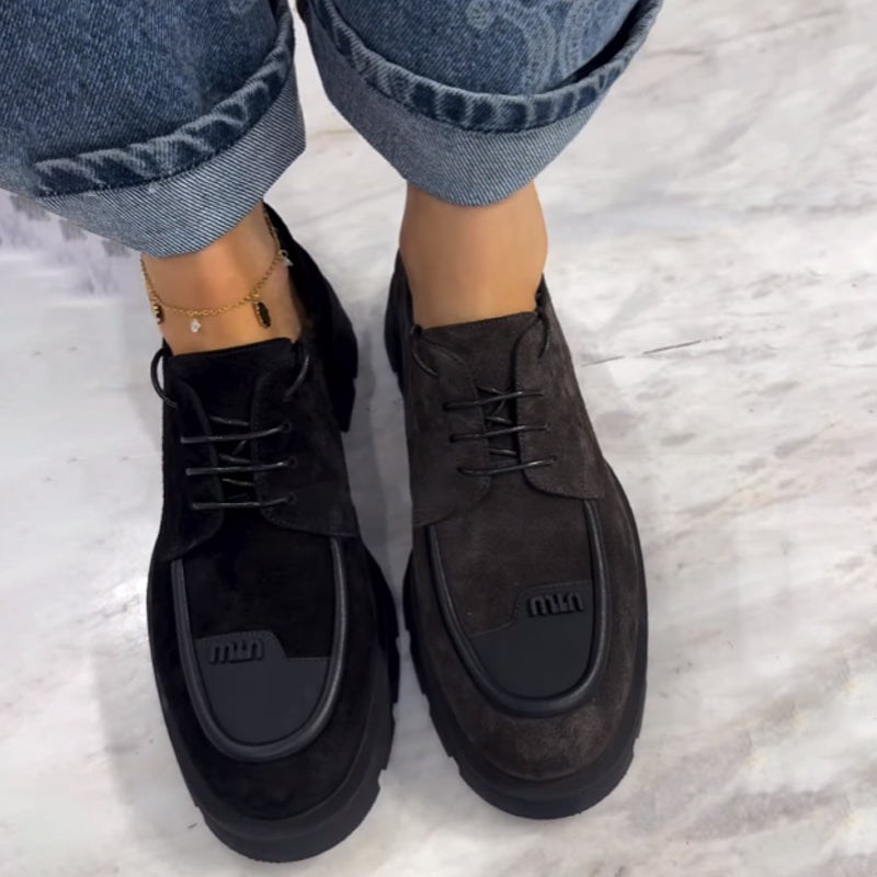 Round-toe Lace-up Platform Loafers