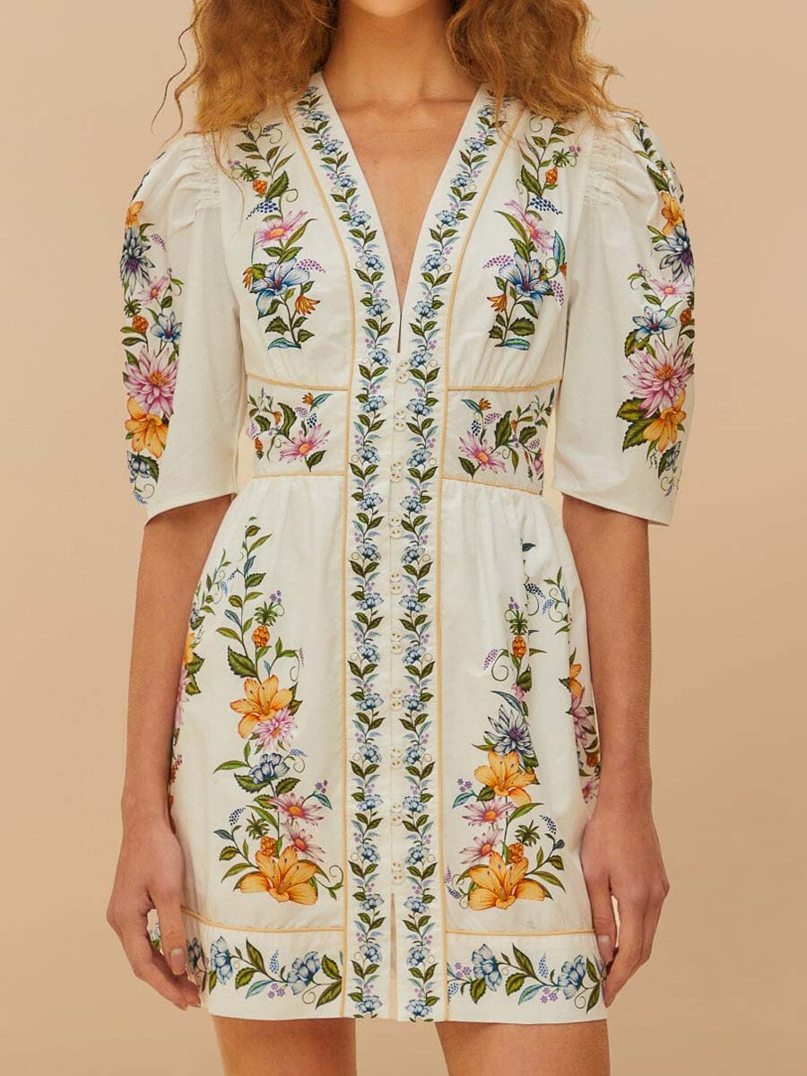 Placement Print V Neck Mini Dress