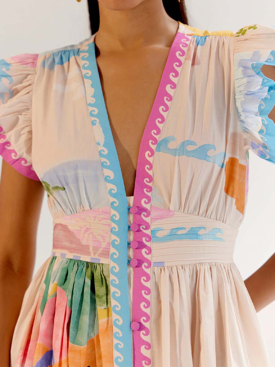 Deep V Neck Printed Maxi Dress