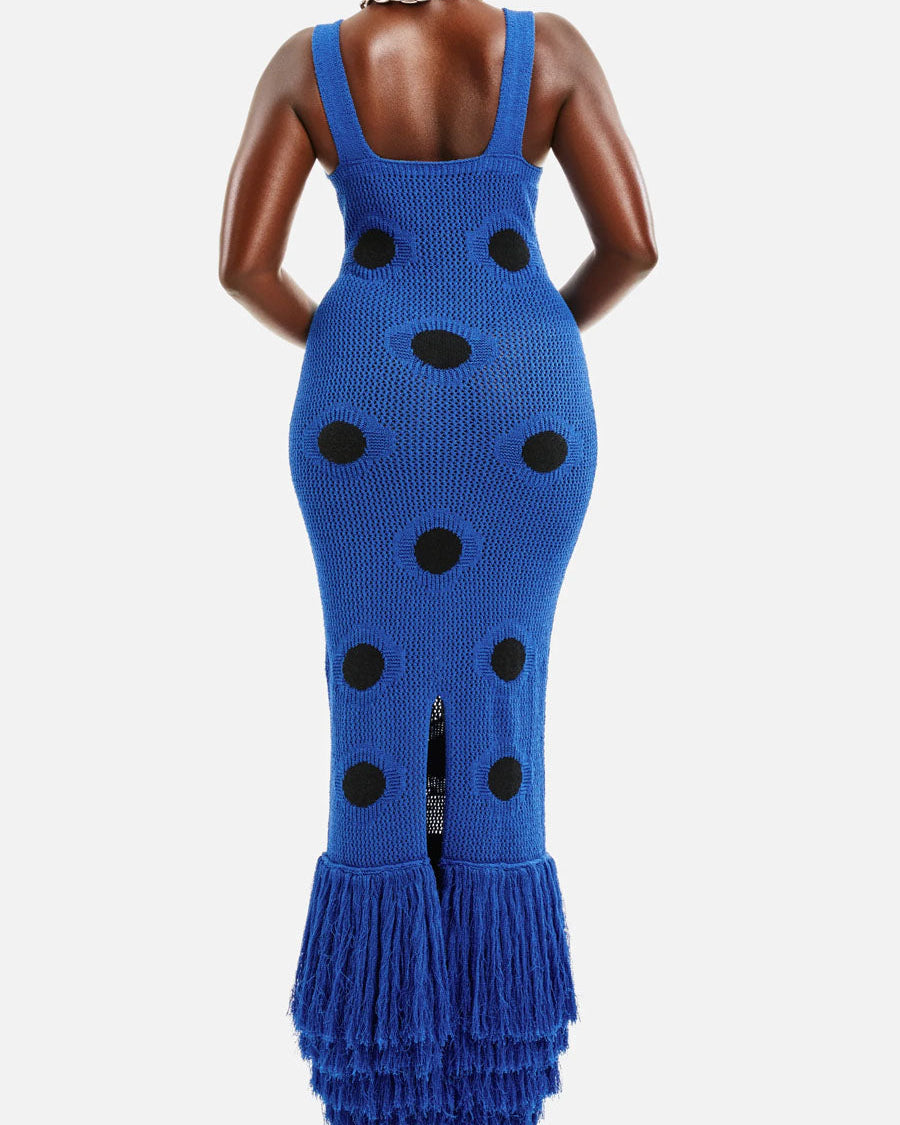 Fringe Hem Deep V Neck Cutout Dress