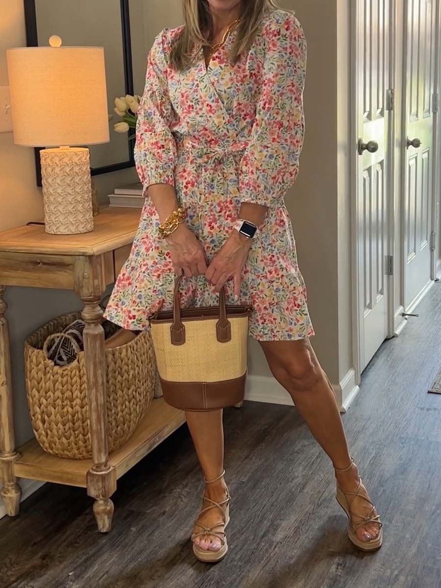 Floral Print V Neck Wrap Dress