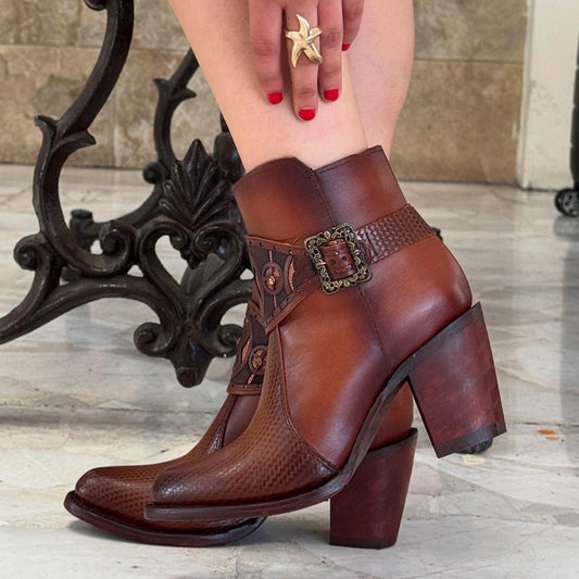 Western Style Snake Print Ankle Boots
