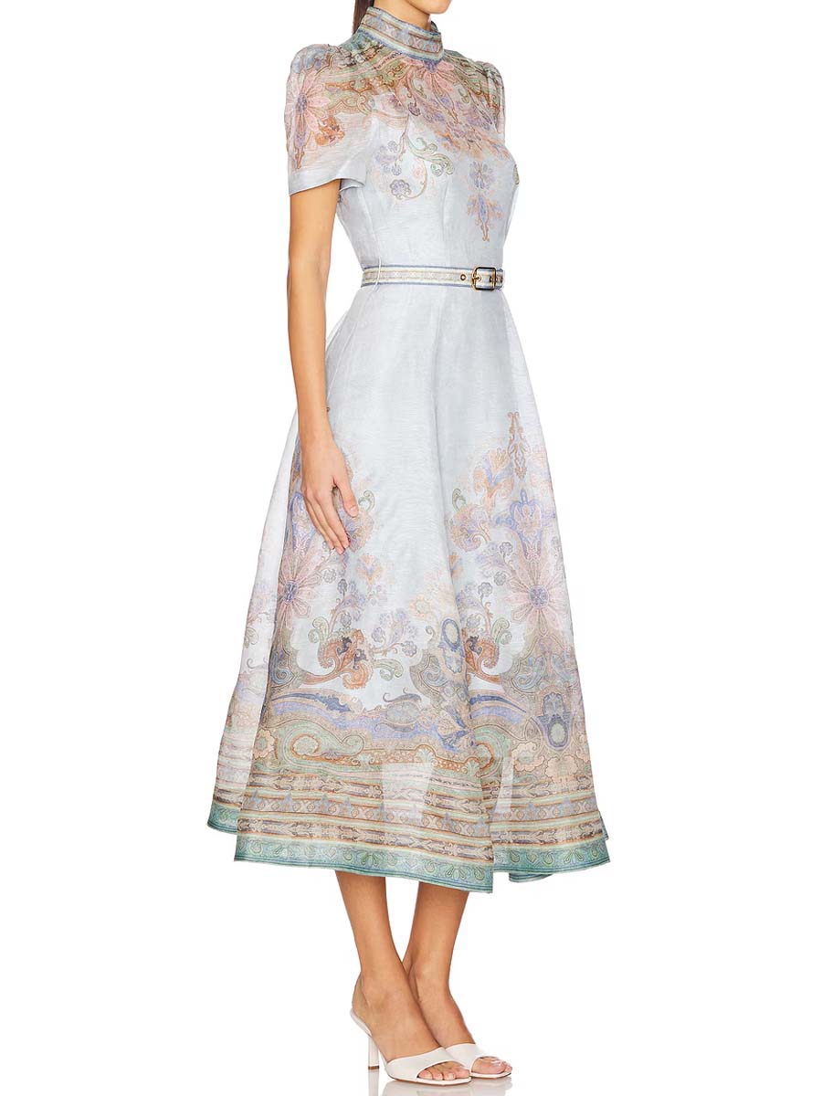 Elegant Short Sleeve Printed Dress