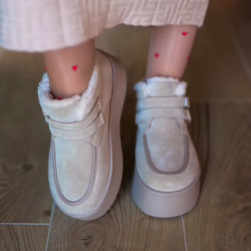 Fleece-lined Round Toe Casual Warm Platform Loafers