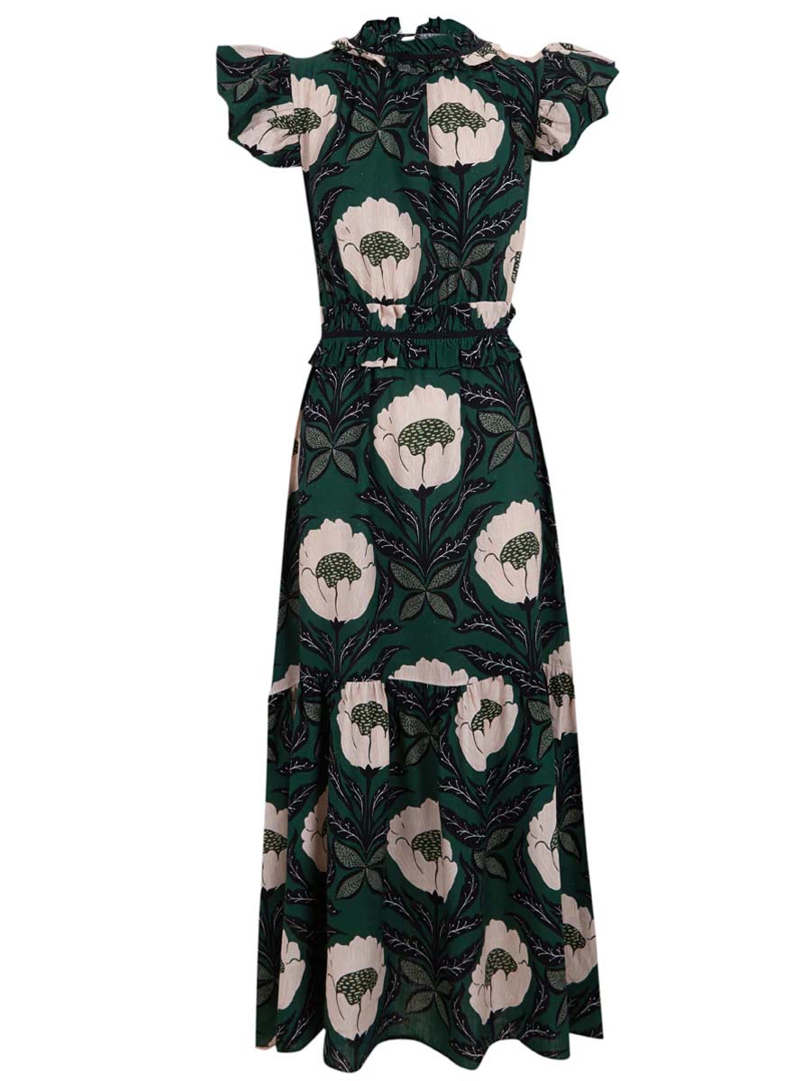 Printed Ruffled Short Sleeve Dress