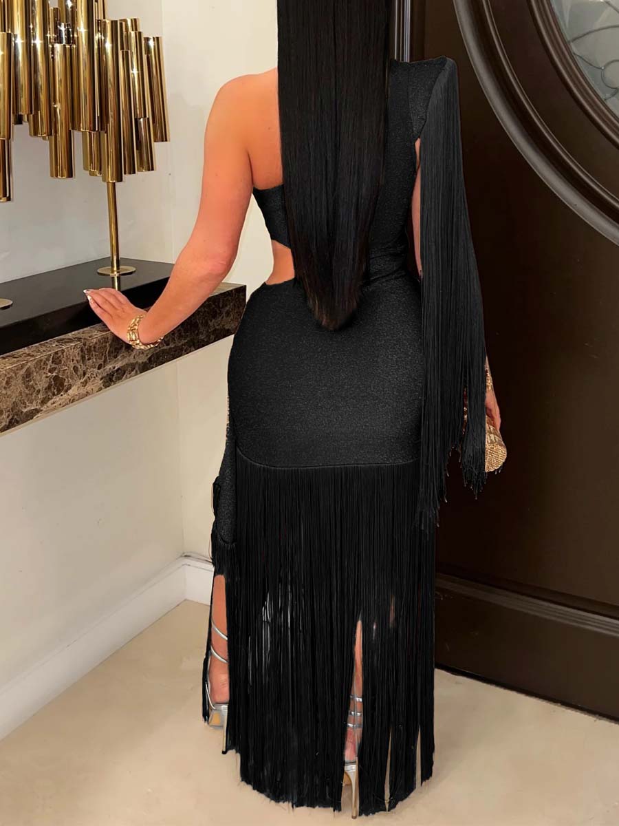 Asymmetric One-shoulder Tassel Dress