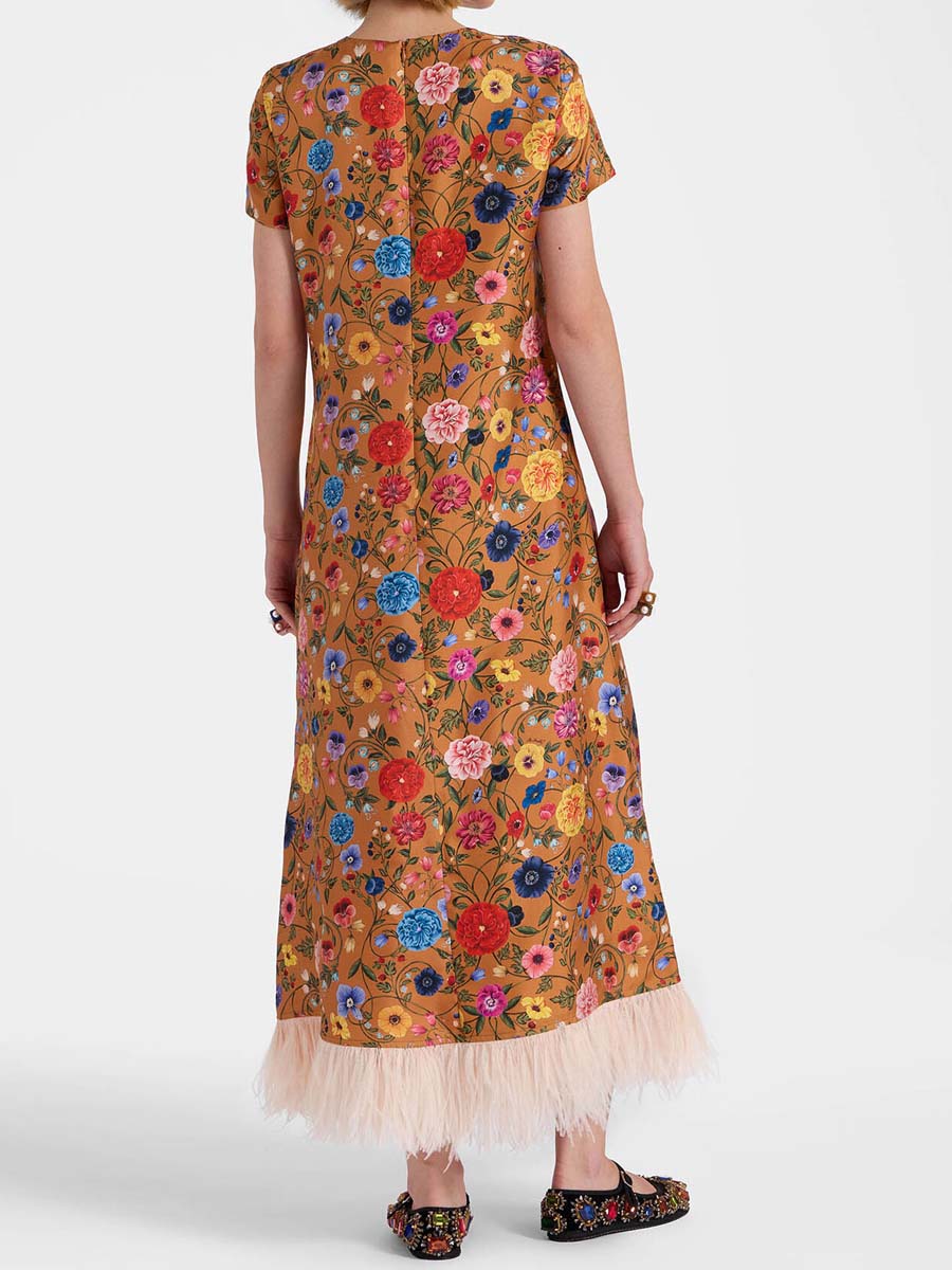 Elegant Feather Patchwork Printed Dress